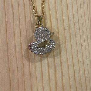 Gold Tone Crystal Duck Pendant Necklace Cute Pavé Duck Charm